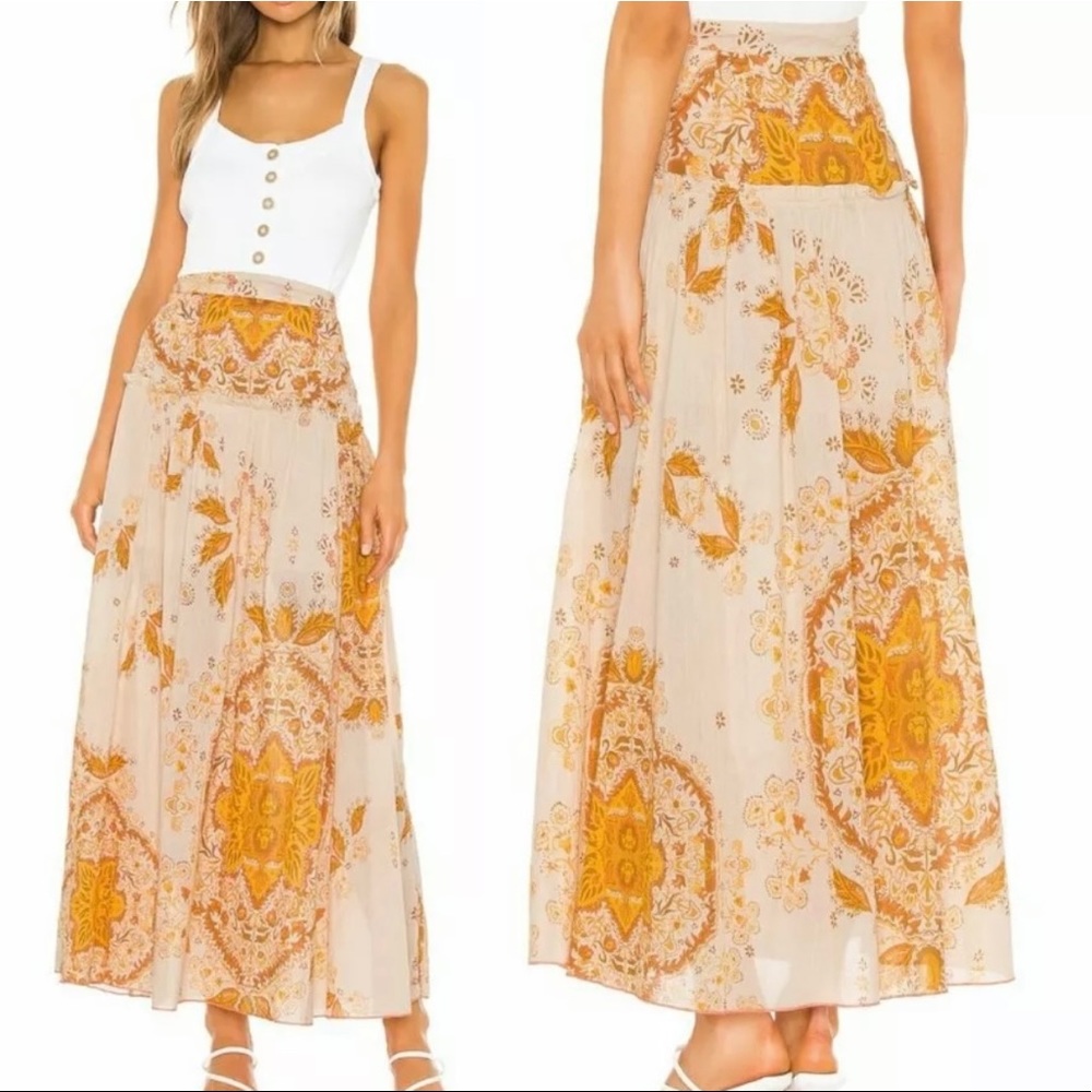 Free People Farrah Print Midi Skirt Size 0
